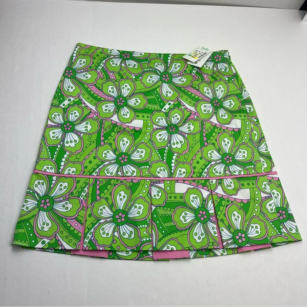 Island Republic Green Pink White Floral Skirt‎ Womens Size 8 Preppy Side Zip NEW